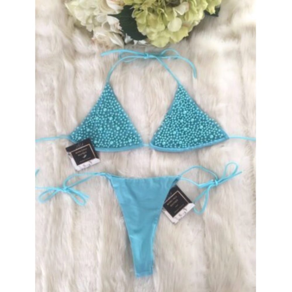 NEW! BLUE PEARL BIKINI AQUA SWIMSUIT 2 PIECE SET